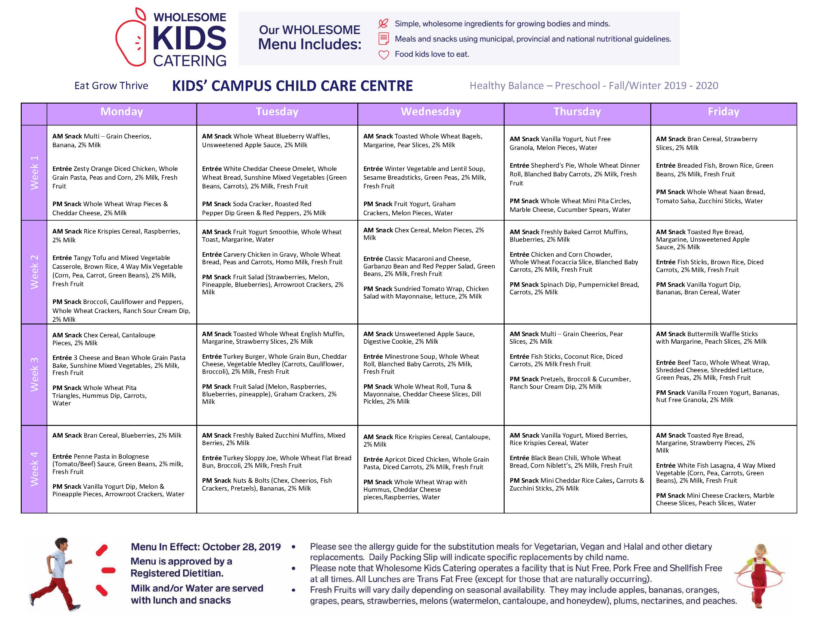 Preschool Menu - Kids’ Campus